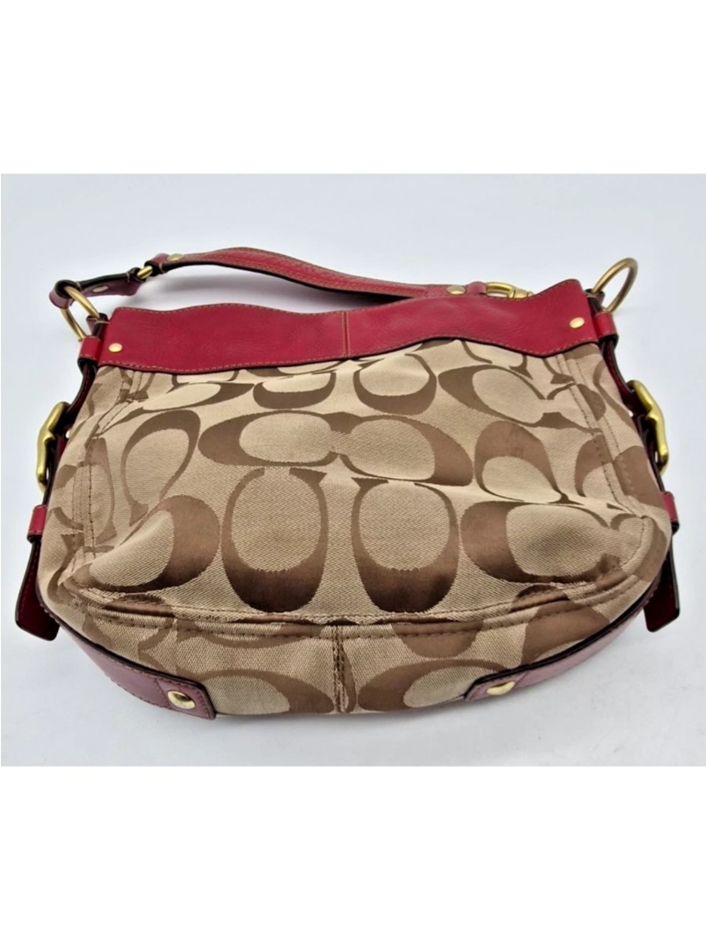 Coach Signature Canvas Hobo with Red Leather Accents - Picture 7 of 7
